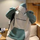 Lettering Two-tone Fleece Hoodie