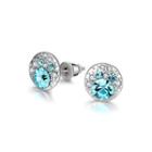 Simple Bright Geometric Round Blue Cubic Zircon Stud Earrings Silver - One Size
