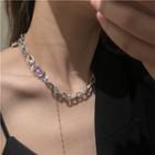 Rhinestone Stainless Steel Necklace Purple Rhinestone - Silver - One Size