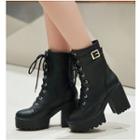 Faux Leather Chunky Heel Mid-calf Boots