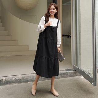 Tie-front Tiered Long Overall Dress