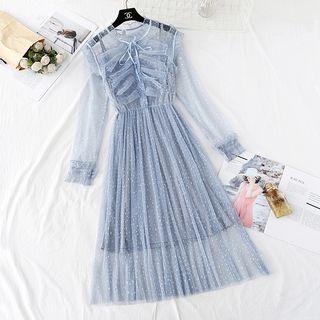 Ruffle Trim Mesh Midi Dress With Slipdress