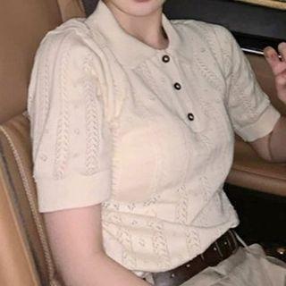Short-sleeve Knit Polo Shirt Off White - One Size