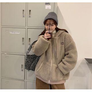 Cartoon Print Fleece Zip Jacket Bear - One Size