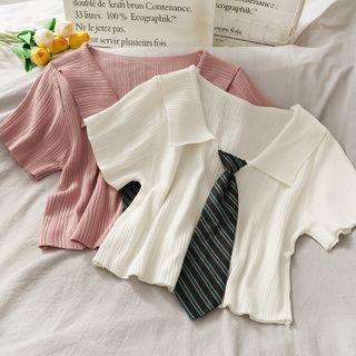 Inset-tie Cropped Light Knit. Shirt