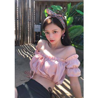Off-shoulder Ruched Bikini Set Pink - One Size