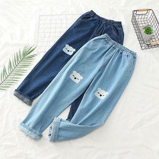 Bear Embroidery Baggy Jeans