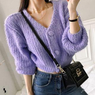 Cropped V-neck Cardigan Violet - One Size