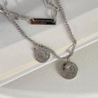 Disc & Bar Pendant Layered Stainless Steel Necklace Silver - One Size