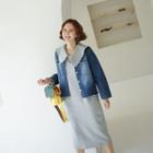 Fray-edge Denim Shirt Jacket Blue - One Size