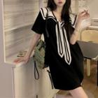 Short-sleeve Sailor Collar Embroidered T-shirt Dress