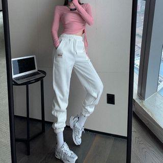 Drawstring Crop T-shirt / Elastic High-waist Jogger Pants