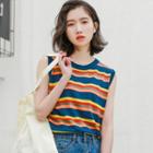 Striped Knit Tank Top Stripes - Blue & Yellow & Red - One Size