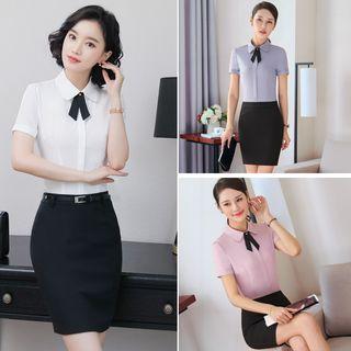 Set: Short-sleeve Work Shirt + Fitted Skirt