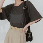 Printed Elbow-sleeve Oversize Tee