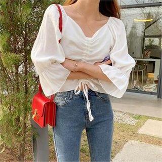 Bell-sleeve Shirred-trim Blouse