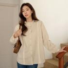 Frill-neck Lace-trim Blouse White - One Size
