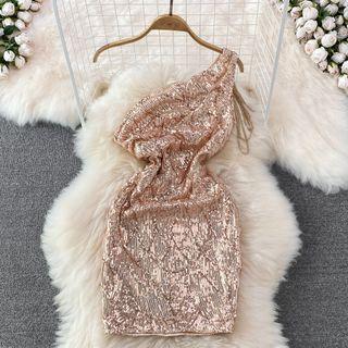 Single Shoulder Sequined Sheath Mini Dress