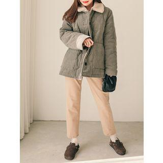 Plus Size Fleece-collar Quilted Jacket