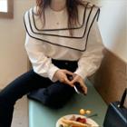 Puff-sleeve Layered Collar Blouse White - One Size