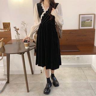 Lantern-sleeve Velvet Dress