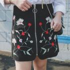 Embroidered Faux Suede Skirt