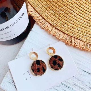 Leopard Print Disc Dangle Earring 1 Pair - 925 Silver - Brown & Black - One Size