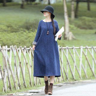 Plain Fleece-lined Long Sleeve Dress