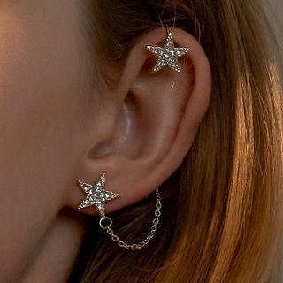 Star Chained Earring 01 - 8049 - Kc Gold - Gold - One Size