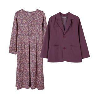 Plain Blazer / Long-sleeve Floral Printed Dress