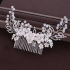 Rhinestone Faux Pearl Branches Hair Comb Silver - One Size