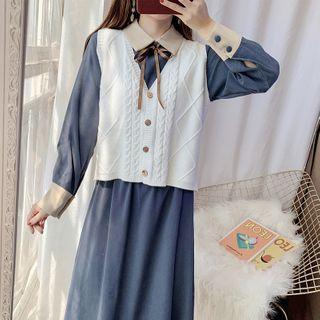 Set: Corduroy Dress + Cable Knit Vest