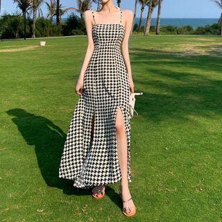 Spaghetti Strap Houndstooth Maxi Dress