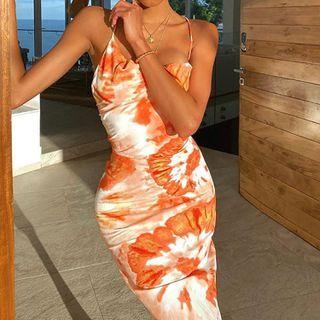 Spaghetti Strap Floral Print Maxi Sheath Dress