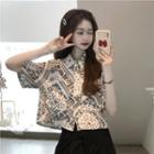 Retro Print Short-sleeve Cropped Top