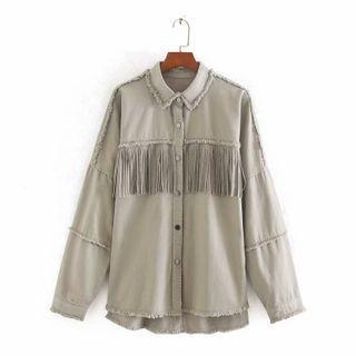 Fringed Fray Hem Denim Shirt