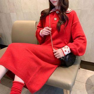 Polo Neck Midi Knit Dress
