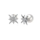 Elegant Snowflake Stud Earrings With Austrian Element Crystals And Fashion Pearl Silver - One Size