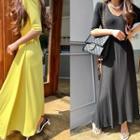 Vivid U-neck Maxi A-line Dress With Sash