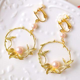 Faux Pearl Hoop Drop Earring / Clip-on Earring
