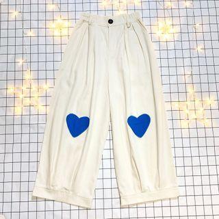 Heart Wide Leg Pants White - One Size