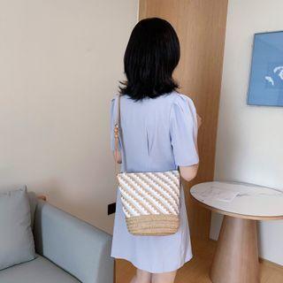 Color Panel Woven Bucket Bag