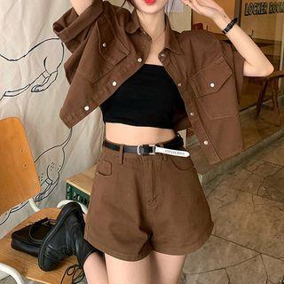 Short-sleeve Denim Jacket / Denim Shorts / Belt / Set