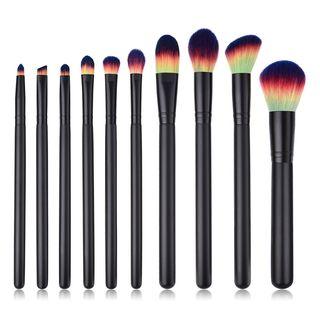 Set Of 10: Makeup Brush With Wooden Handle