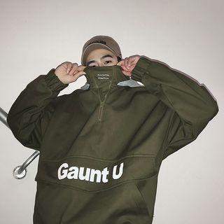 Mock-neck Lettering Hoodie