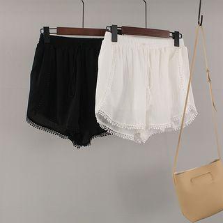 Lace Trim Drawstring Waist Shorts