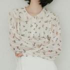 Collared Floral Print Blouse Light Almond - One Size