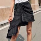 Asymmetric Pinstriped Mini Skirt