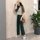 Color Block Short-sleeve T-shirt / Striped Cropped Pants