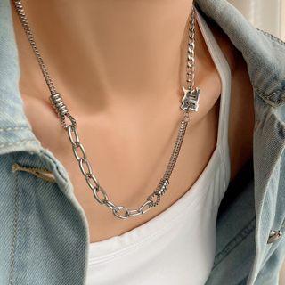 Asymmetrical Stainless Steel Necklace Silver - One Size